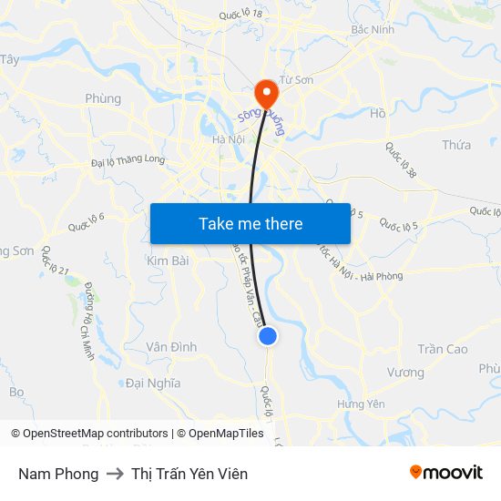 Nam Phong to Thị Trấn Yên Viên map