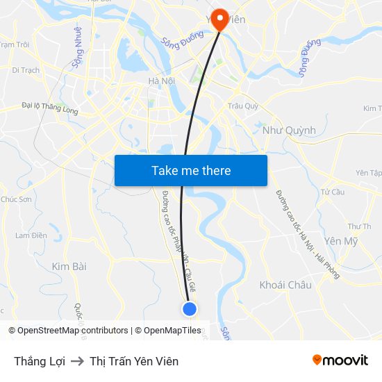 Thắng Lợi to Thị Trấn Yên Viên map