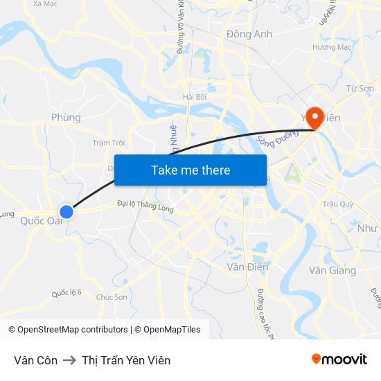 Vân Côn to Thị Trấn Yên Viên map