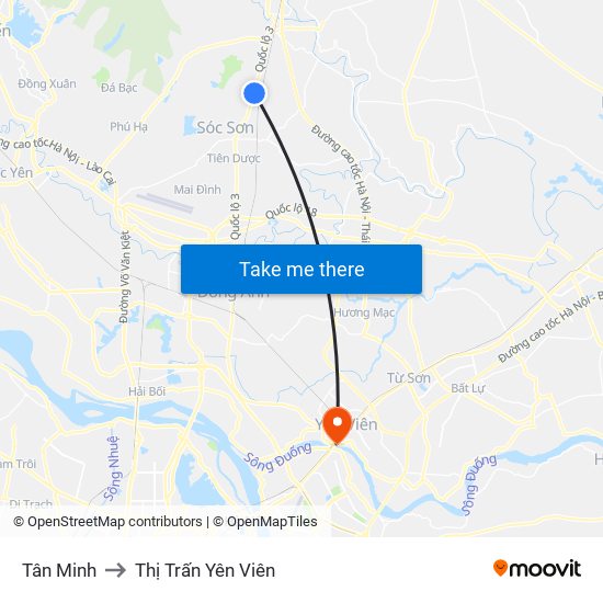 Tân Minh to Thị Trấn Yên Viên map