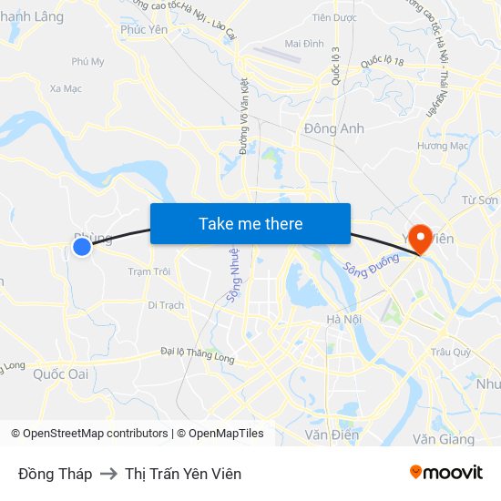 Đồng Tháp to Thị Trấn Yên Viên map