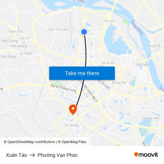 Xuân Tảo to Phường Vạn Phúc map