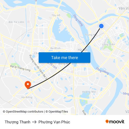 Thượng Thanh to Phường Vạn Phúc map