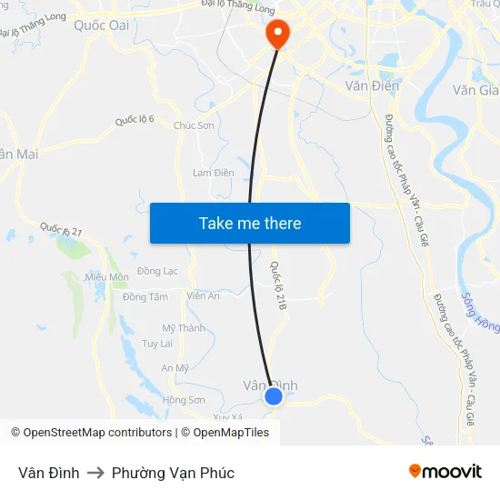 Vân Đình to Phường Vạn Phúc map
