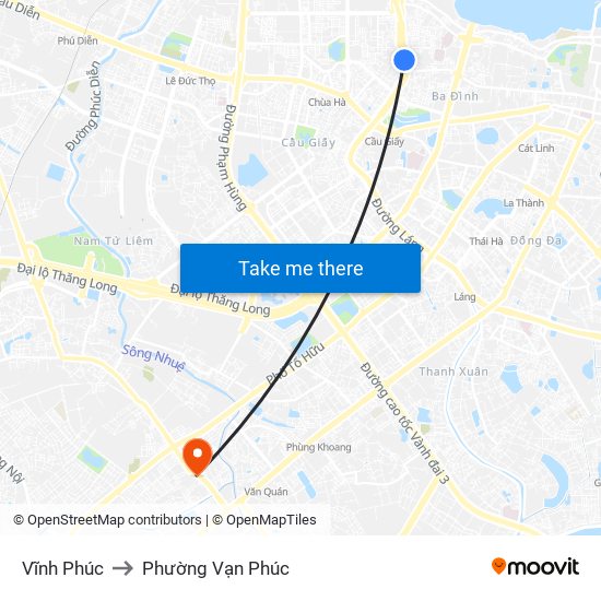 Vĩnh Phúc to Phường Vạn Phúc map