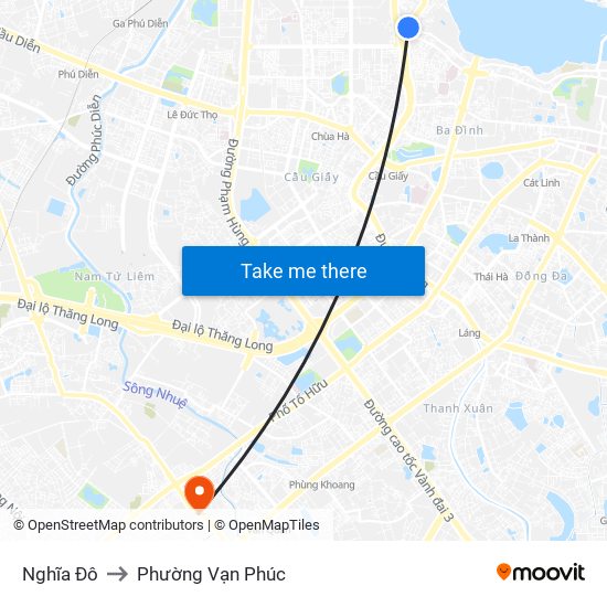 Nghĩa Đô to Phường Vạn Phúc map