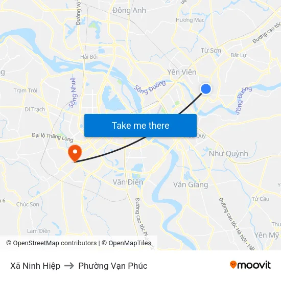 Xã Ninh Hiệp to Phường Vạn Phúc map