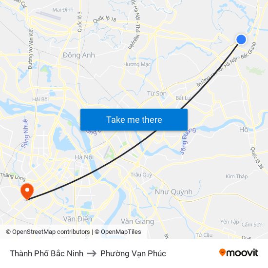 Thành Phố Bắc Ninh to Phường Vạn Phúc map