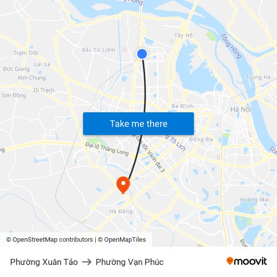 Phường Xuân Tảo to Phường Vạn Phúc map