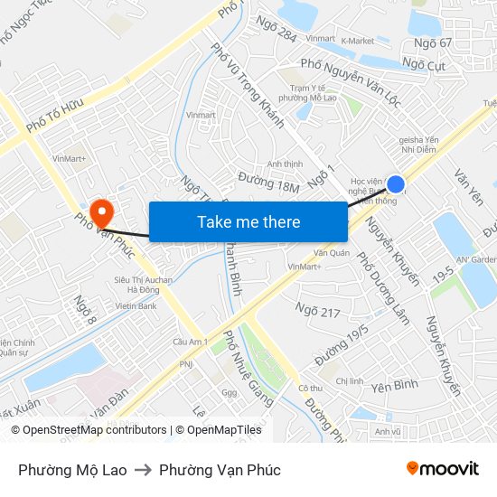 Phường Mộ Lao to Phường Vạn Phúc map