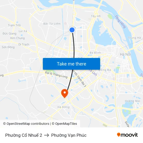 Phường Cổ Nhuế 2 to Phường Vạn Phúc map