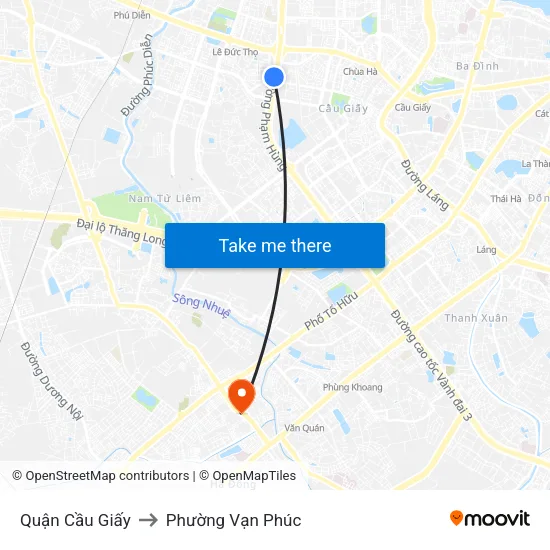Quận Cầu Giấy to Phường Vạn Phúc map