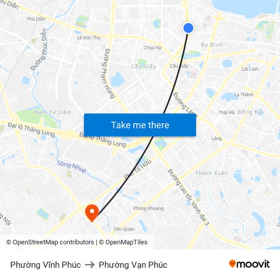 Phường Vĩnh Phúc to Phường Vạn Phúc map