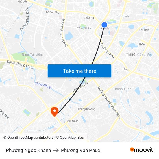 Phường Ngọc Khánh to Phường Vạn Phúc map