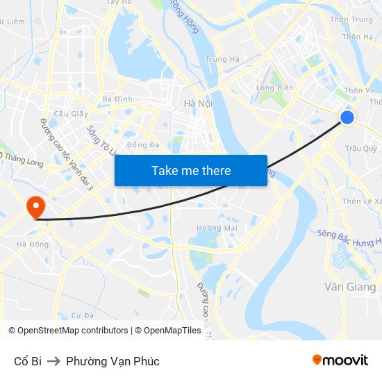 Cổ Bi to Phường Vạn Phúc map