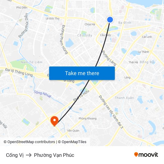 Cống Vị to Phường Vạn Phúc map