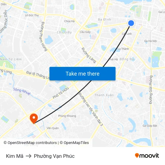 Kim Mã to Phường Vạn Phúc map