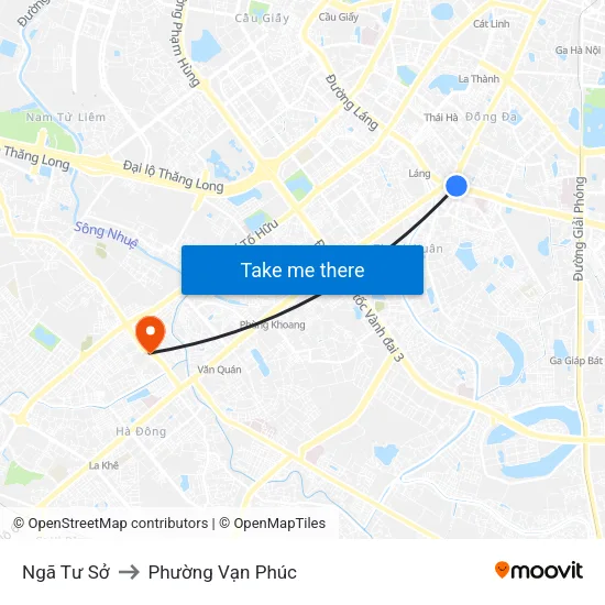 Ngã Tư Sở to Phường Vạn Phúc map