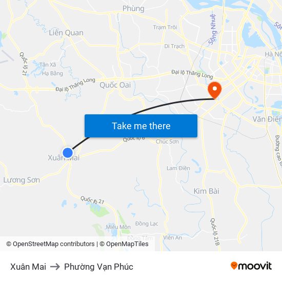 Xuân Mai to Phường Vạn Phúc map