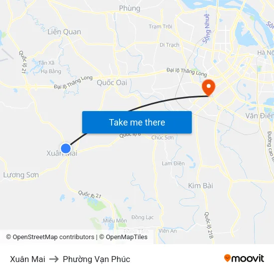 Xuân Mai to Phường Vạn Phúc map