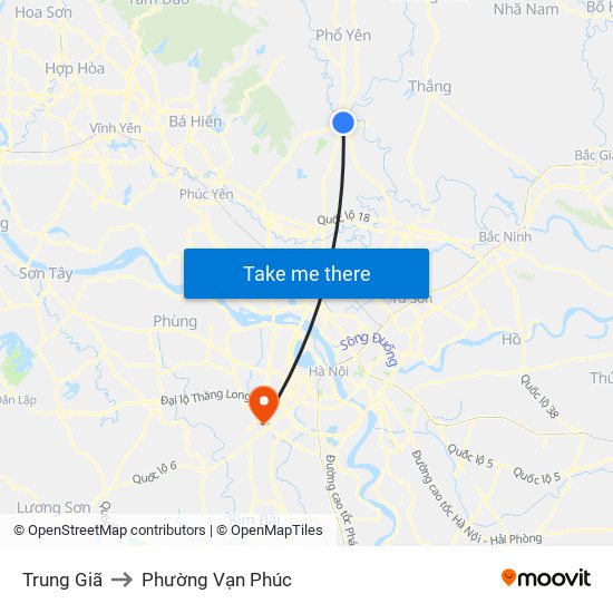 Trung Giã to Phường Vạn Phúc map