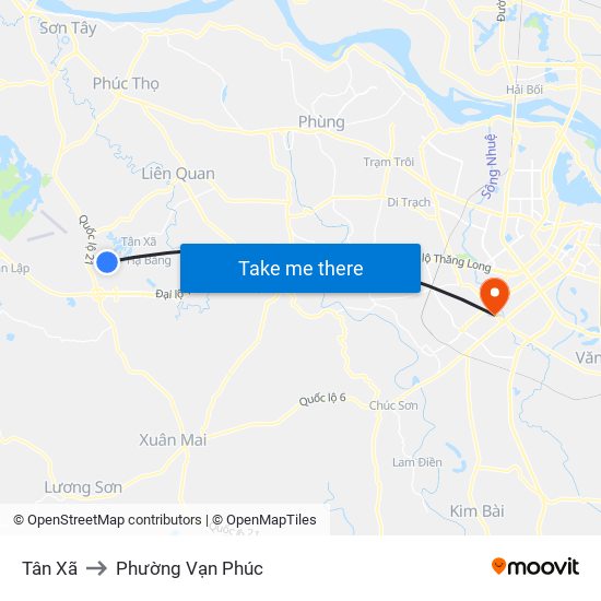 Tân Xã to Phường Vạn Phúc map