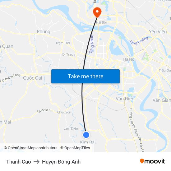 Thanh Cao to Huyện Đông Anh map