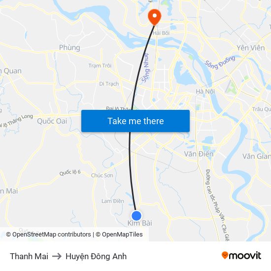 Thanh Mai to Huyện Đông Anh map