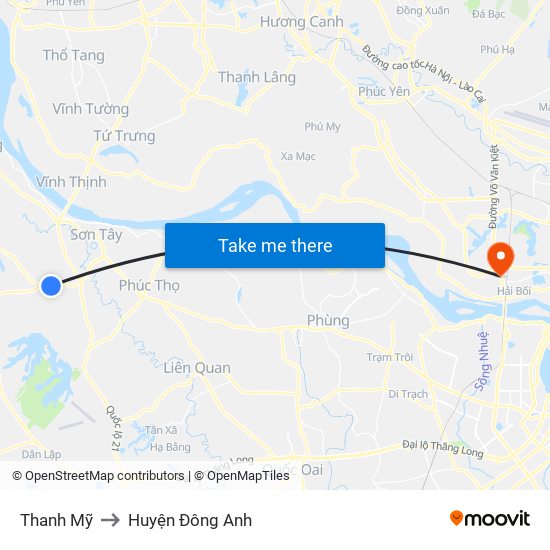 Thanh Mỹ to Huyện Đông Anh map