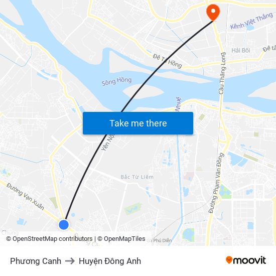 Phương Canh to Huyện Đông Anh map