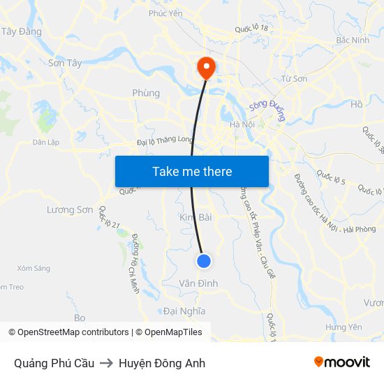 Quảng Phú Cầu to Huyện Đông Anh map