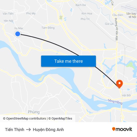 Tiến Thịnh to Huyện Đông Anh map