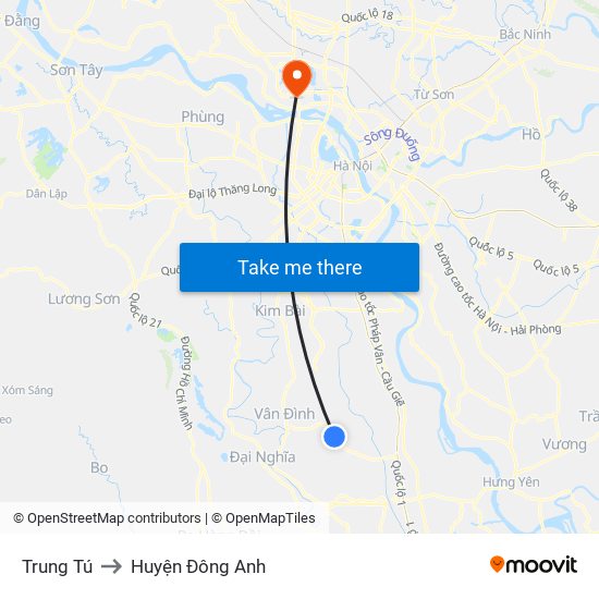 Trung Tú to Huyện Đông Anh map