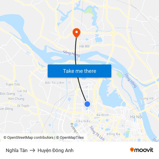 Nghĩa Tân to Huyện Đông Anh map