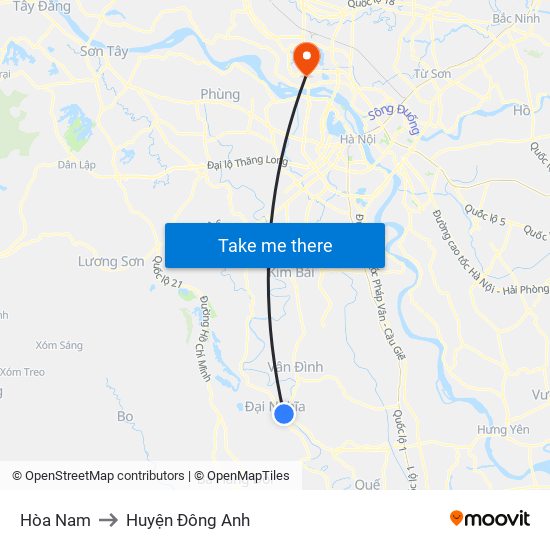 Hòa Nam to Huyện Đông Anh map