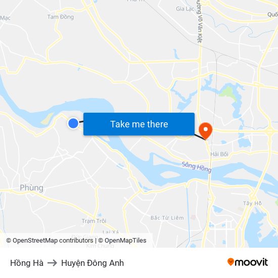 Hồng Hà to Huyện Đông Anh map