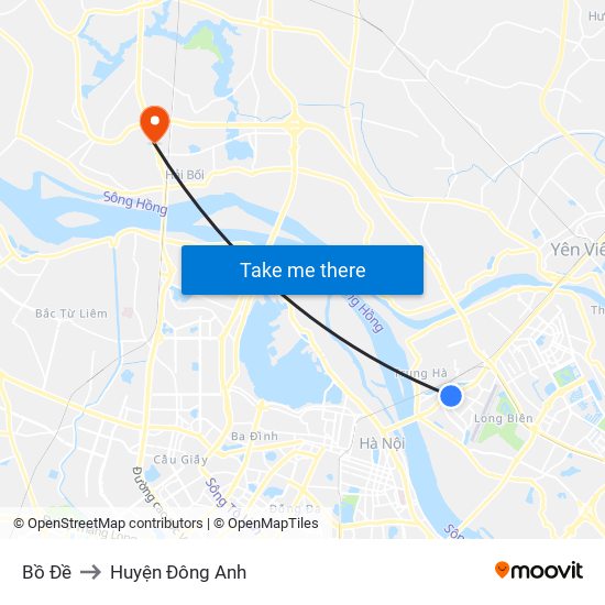 Bồ Đề to Huyện Đông Anh map