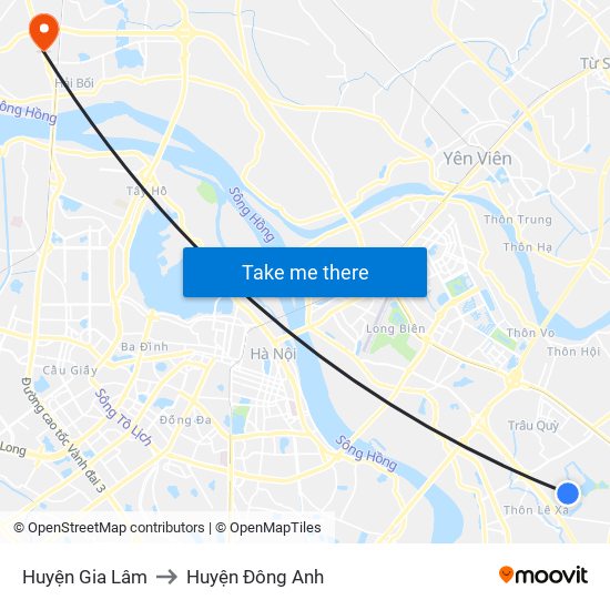 Huyện Gia Lâm to Huyện Đông Anh map