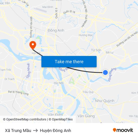 Xã Trung Mầu to Huyện Đông Anh map