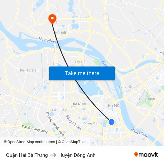 Quận Hai Bà Trưng to Huyện Đông Anh map