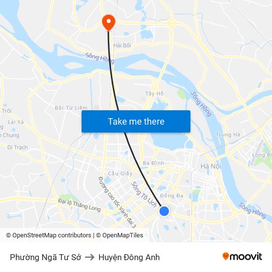 Phường Ngã Tư Sở to Huyện Đông Anh map