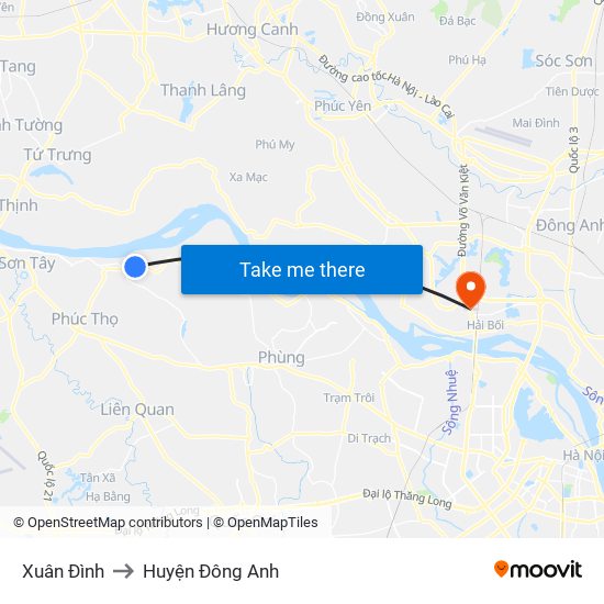 Xuân Đình to Huyện Đông Anh map