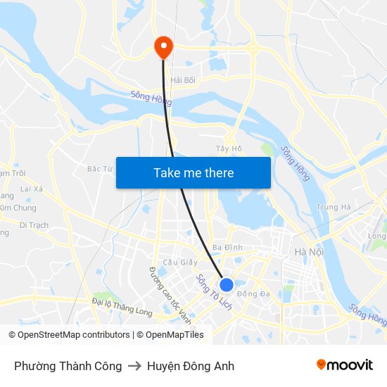 Phường Thành Công to Huyện Đông Anh map