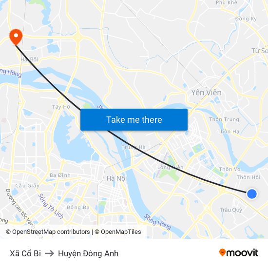 Xã Cổ Bi to Huyện Đông Anh map