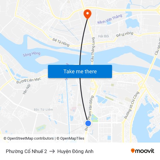 Phường Cổ Nhuế 2 to Huyện Đông Anh map