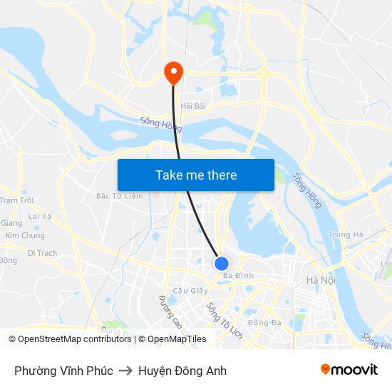 Phường Vĩnh Phúc to Huyện Đông Anh map