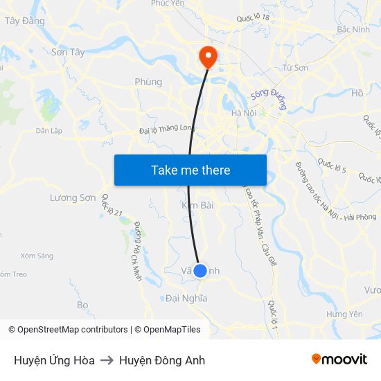 Huyện Ứng Hòa to Huyện Đông Anh map