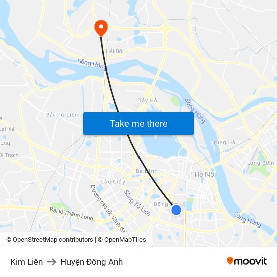 Kim Liên to Huyện Đông Anh map