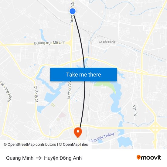 Quang Minh to Huyện Đông Anh map