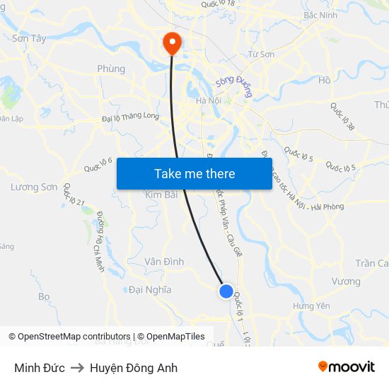 Minh Đức to Huyện Đông Anh map